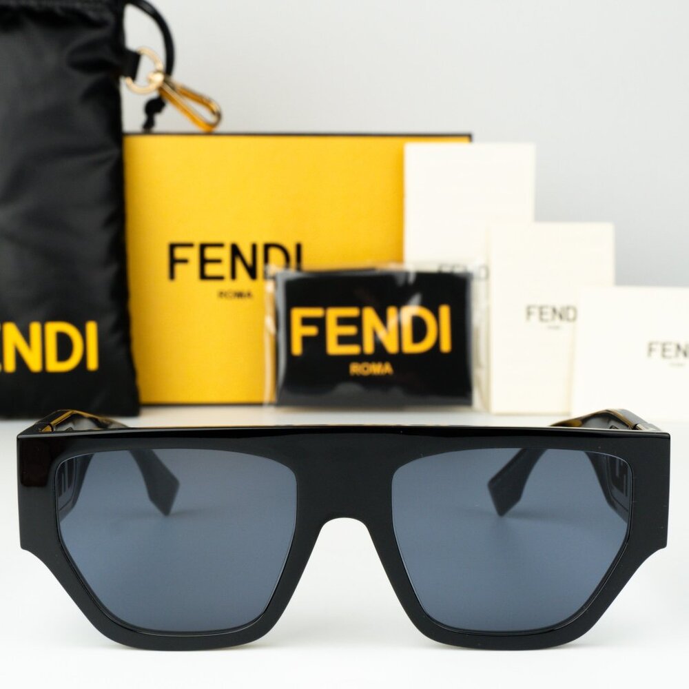 Fendi O'LOCK Men Sunglasses Black Blue Geometric FE40108U 01V BRAND NEW